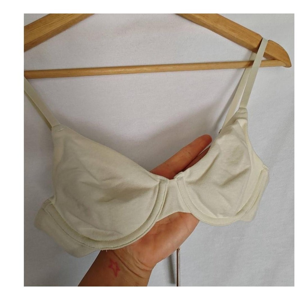 SKIMS Bra Cotton Jersey T-Shirt Bone Cream‎ 30B Underwire Mesh Unlined New - Picture 4 of 7